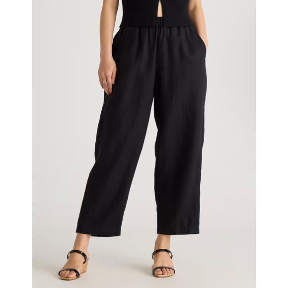 Quince Black 100% European Linen Black Wide Leg Pull-on Pants 1X Minimalist Plus - Picture 3 of 13